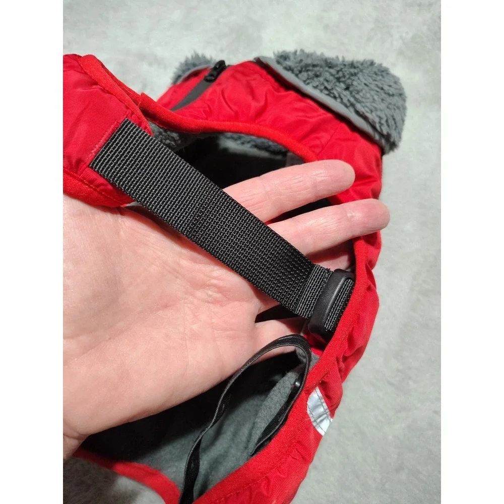 QBLEEV Dog Coat Small Red Reflective Fur Lined Warm‎ Adjustable Outdoor Walks
